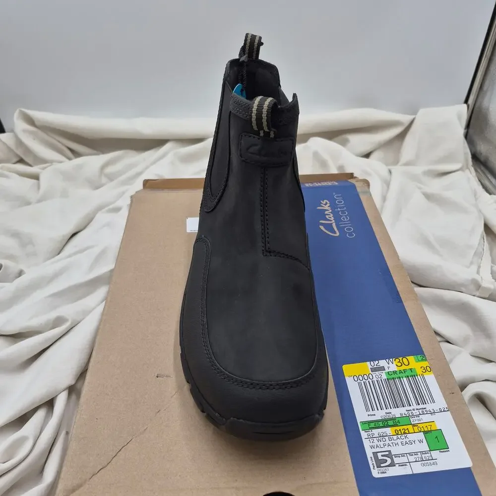 NEW Clarks Walpath Easy Waterproof Chelsea Boot black leather men size 12 W